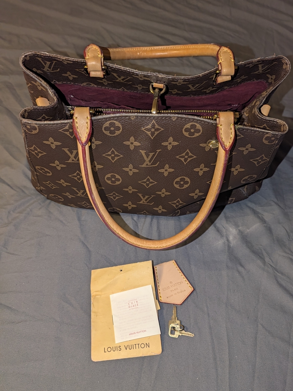 Louis Vuitton Monogram Canvas Brown Tote Bag Natural Leather Handles 💯 Authenti